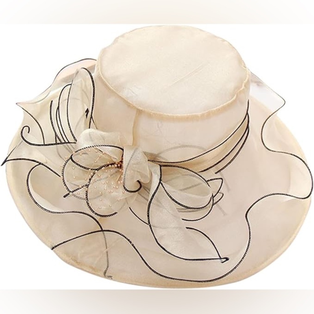 Kentucky derby FASCINATOR Organza Hat in Beige & Black - Picture 5 of 6